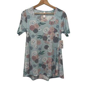 NWT LuLaRoe Cute Pastel Blue Floral Print Short-Sleeve Tunic Top Women's Size XS